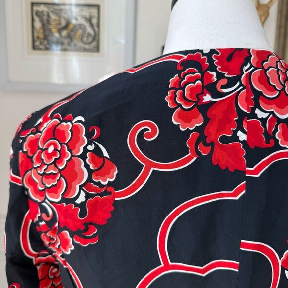 Vintage 80s Gloria Sachs Bergdorf Goodman Silk Red Floral Blazer 8 - Picture 3 of 8